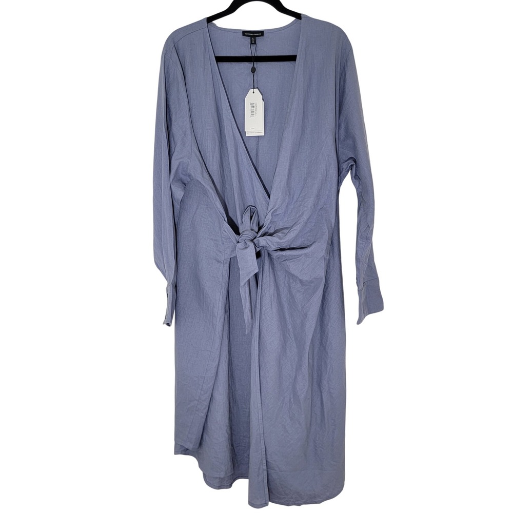 Universal Standard NWT‎ USDR1356 Linen Blend Tie Front Midi Dress Blue L 22-24